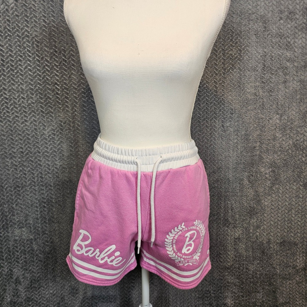 Barbie Pink Fleece Lounge Shorts Womens Small Graphic Logo Athletic Sweat Shorts